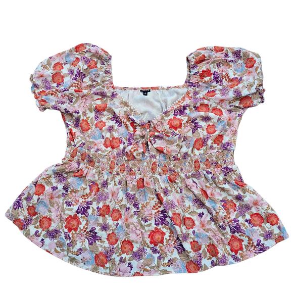 Puff Sleeve Babydoll Top Torrid Plus Size 4X Floral Print Eyelet Smocked Corset - Picture 9 of 9